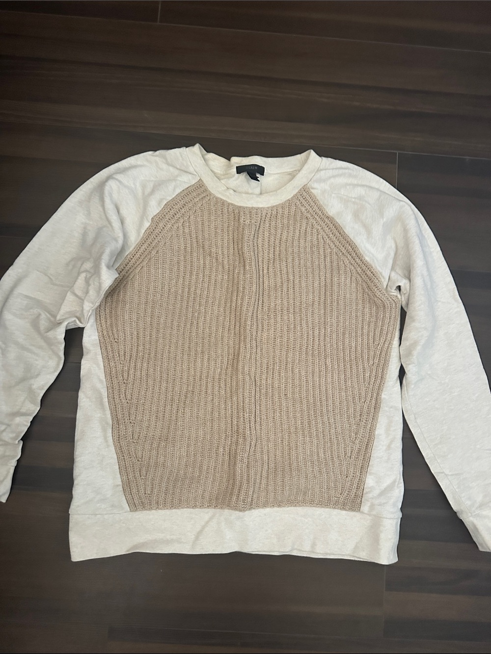 J. Crew Women's Cream Raglan Sweater with Tan Knit Front